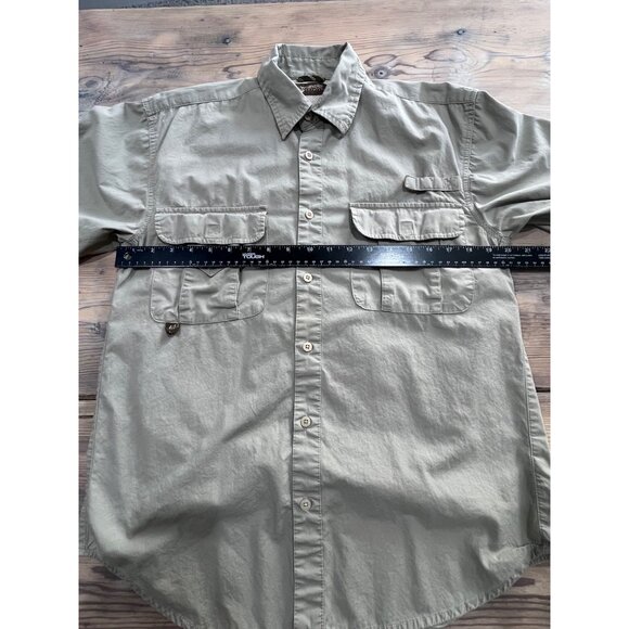 Wrangler Button Up Shirt Mens S Khaki Pockets Vented Roll Tab Sleeve Outdoors - Picture 7 of 8